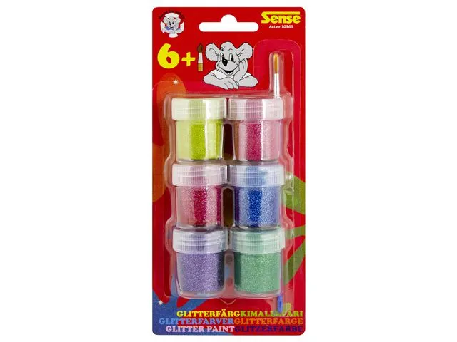 Alternativ bild 0 för Sense Glitterfärger, 6-pack, pensel, olika färger