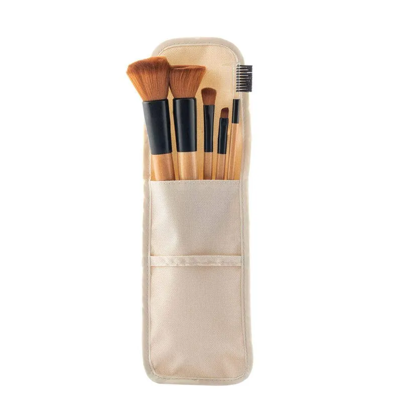 Bild 2 för Set med makeup-borstar i trä med bärväska Miset 5 Delar