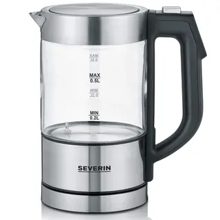 Produktfoto för SEVERIN WK 3458 - Vattenkokare - 0.5 liter - 1100 W - borstat rostfritt stål/glas