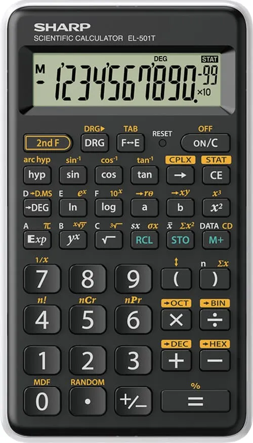 Alternativ bild 0 för Sharp EL-501T, Ficka, Vetenskapsfunktion, 12 siffror, 1 linjer, Batteri, Svart, Vit
