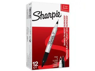 Produktfoto för Sharpie Twin Tip permanenta märkpennor | Fin och ultrafin spets | Svart | 12 stycken