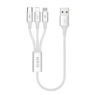 Produktfoto för SiGN 3-i-1 Kabel 0,25m - Lightning, USB-C, Micro-USB 5V, 3A - Vit