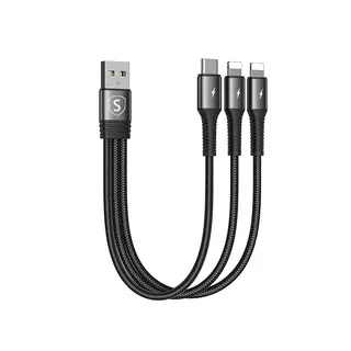 Produktfoto för SiGN 3-in-1 Kabel Lightning, USB-C, 0.15m, 3.5A, 20W - Svart