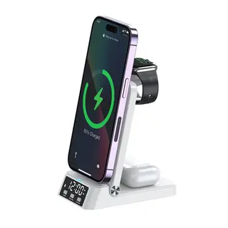 Produktfoto för SiGN 3-in-1 Trådlöst Laddningsställ med Väckarklocka, 15W - Vit