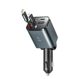 Produktfoto för SiGN 4-i-1 billaddare 30W med utdragbara USB-C/Lightning-kablar – svart