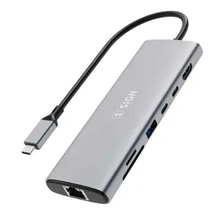 Produktfoto för SiGN 7-i-1 HUB USB-C till USB-A / 2x USB-C / HDMI 4K@60Hz / RJ45 / SD / TF