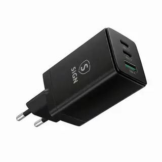 Produktfoto för SiGN GaN Ultra 65W 2xUSB-C & 1xUSB-A Snabbladdare - Svart