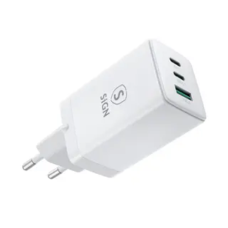 Produktfoto för SiGN GaN Ultra 65W 2xUSB-C & 1xUSB-A Snabbladdare - Vit