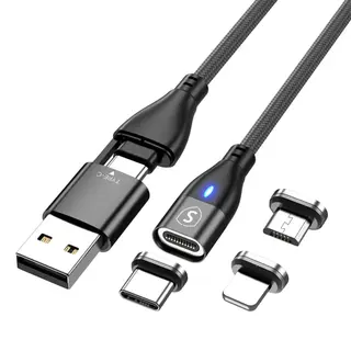 Produktfoto för SiGN Magnetkabel 3-i-1 USB-C, Lightning, Micro-USB 2.4A, 1 m - Svart