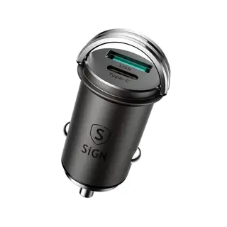 Produktfoto för SiGN Mini Billaddare USB & USB-C, PD & Q.C3.0, 5A, 20W - Svart