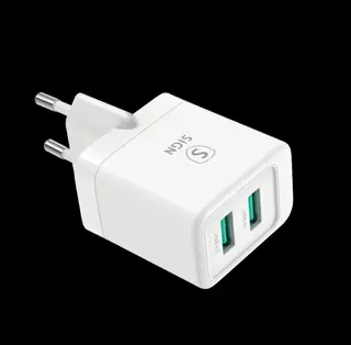 Produktfoto för SiGN Mini Snabbladdare Dual USB, 2.4A - Vit
