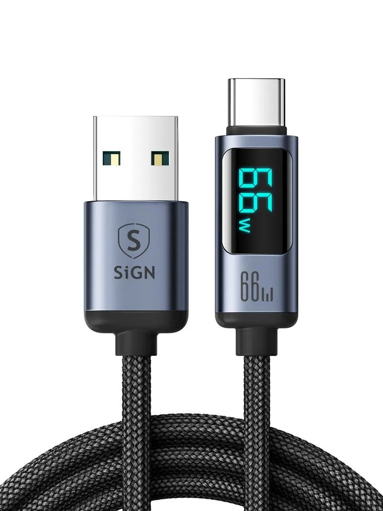 Alternativ bild 0 för SiGN Prism Series 66W USB-A till USB-C-kabel med skärm, 1,2 m - svart