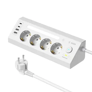 Produktfoto för SiGN snabbladdande grenuttag för skrivbord 4-vägs/2x USB-A/2x USB-C 1.8m – vit