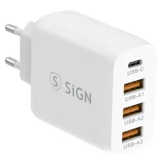 Produktfoto för SiGN Snabbladdare USB-C & 3xUSB-A, PD & Q.C 3.0, 36W - Vit