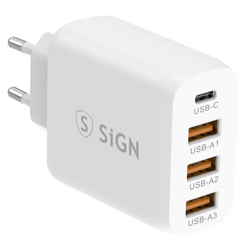 Alternativ bild 0 för SiGN Snabbladdare USB-C & 3xUSB-A, PD & Q.C 3.0, 36W - Vit