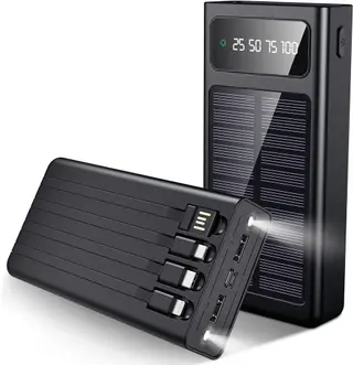 Produktfoto för SiGN Solar Powerbank med Inbyggd Kablar, 20000mAh - Svart
