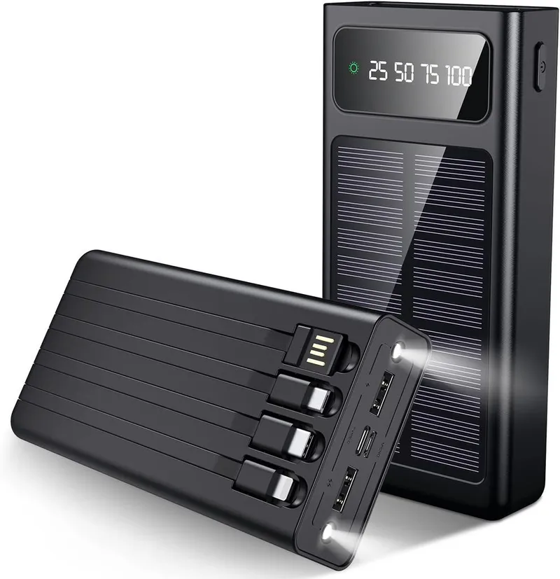 Alternativ bild 0 för SiGN Solar Powerbank med Inbyggd Kablar, 20000mAh - Svart