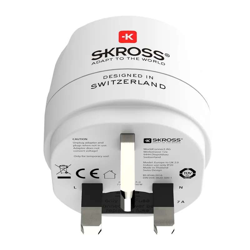 Bild 2 för Skross 1.500230-E, Typ D (UK), Typ C (Europlug), 100 - 250 V, 10 A, Vit, 3250 W