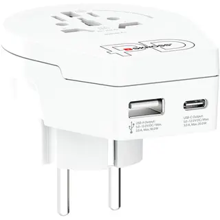 Produktfoto för SKROSS Reseadapter Världen till Europa USB-A/USB-C 20W Jordad