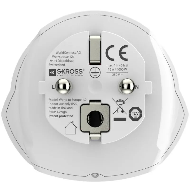 Bild 3 för Skross Reseadapter World to Europe 100-250V max 16A - Vit