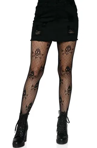 Produktfoto för Skull Print Pantyhose Black O/S Strumpbyxor