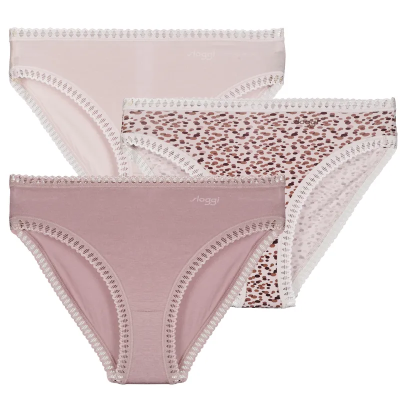 Bild 2 för Sloggi Trosor 3P GO Crush High Leg Briefs Sand/rosa bomull XX-Large Dam