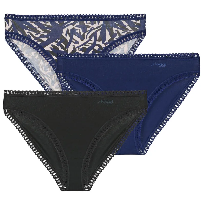 Bild 2 för Sloggi Trosor 3P GO Crush High Leg Briefs Svart/Blå bomull XX-Large Dam