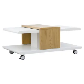 Produktfoto för Soffbord Joliet 110 cm med Förvaring Hyllor på Hjul - Vit/Trä