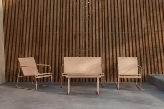 Produktfoto för Soffgrupp Scopello 2-sits Soffa + 2 Fåtöljer med bord Utomhus - Beige