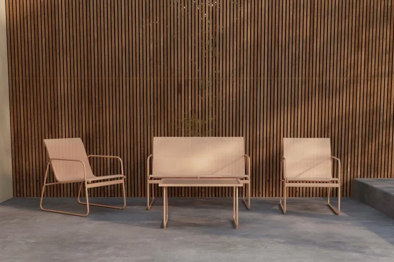 Bild 1 för Soffgrupp Scopello 2-sits Soffa + 2 Fåtöljer med bord Utomhus - Beige