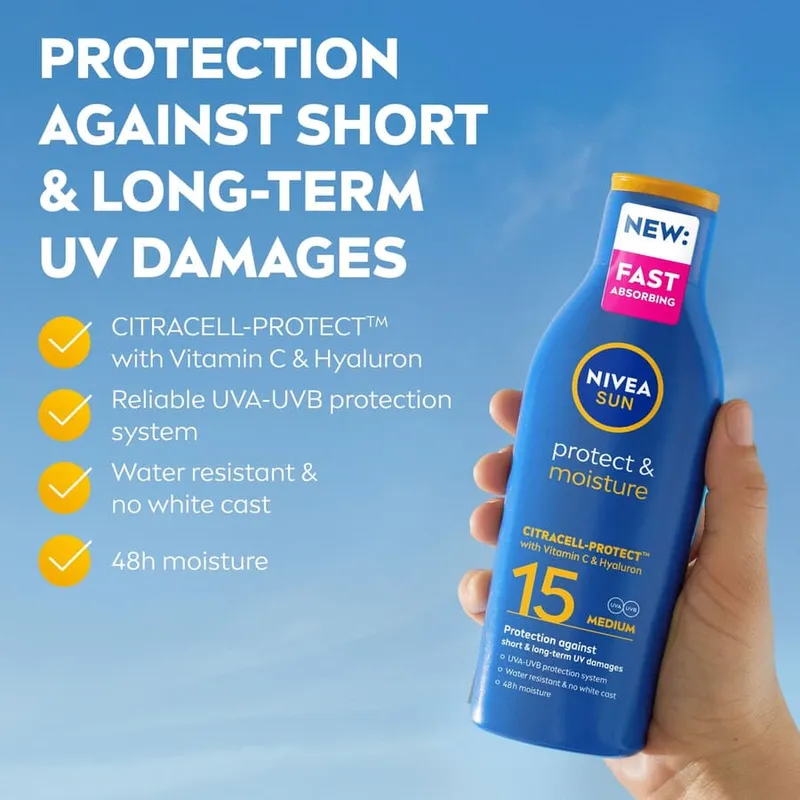 Bild 3 för Solkräm Protect & Moisture Sun Lotion SPF15 200 ml NIVEA SUN