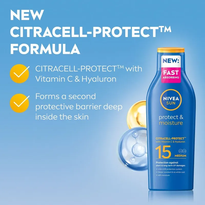 Bild 4 för Solkräm Protect & Moisture Sun Lotion SPF15 200 ml NIVEA SUN