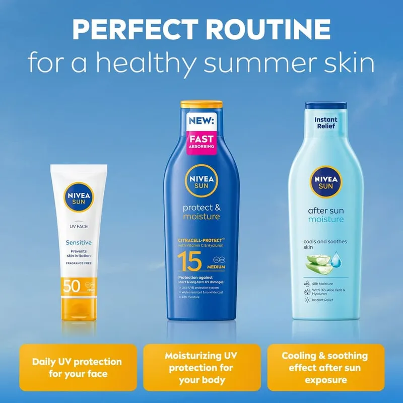 Bild 8 för Solkräm Protect & Moisture Sun Lotion SPF15 200 ml NIVEA SUN