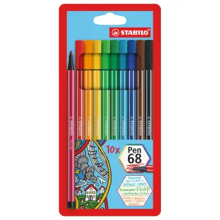 Produktfoto för STABILO Fiberspetspenna, Pen 68, mediumspets, olika färger på pennkroppen, olika bläckfärger
