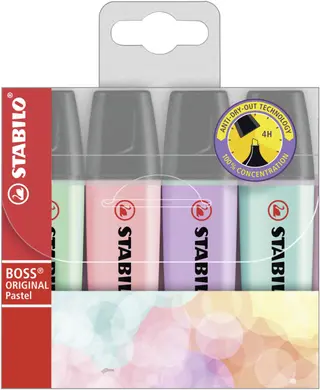 Produktfoto för STABILO Överstrykningspenna, BOSS® Original, platt pennkropp, snedskuren spets, 2–5 mm, olika pastellfärger