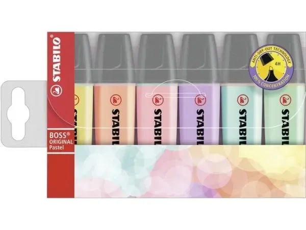 Alternativ bild 0 för STABILO Överstrykningspenna, BOSS® Original, platt pennkropp, snedskuren spets, 2–5 mm, olika pastellfärger