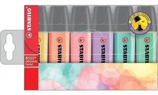 Produktfoto för STABILO Överstrykningspenna, BOSS® Original, platt pennkropp, snedskuren spets, 2–5 mm, olika pastellfärger