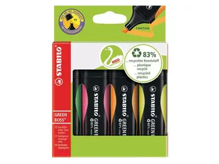Produktfoto för STABILO Överstrykningspenna GREEN BOSS®, olika fluorescerande färger, snedskuren spets, 2 + 5 mm, 4 stycken, 6070/4