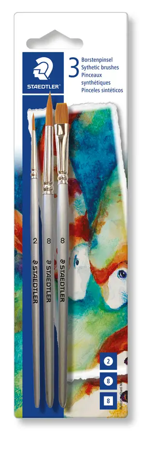 Produktfoto för Staedtler 989-SBK3-3, Penselset, Pensel, kattunga, Syntetisk, 3 styck