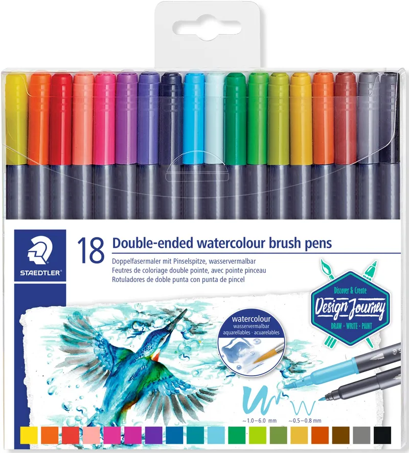 Alternativ bild 0 för Staedtler Double-ended watercol. brush 18pcs