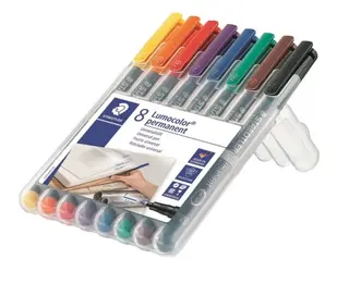 Produktfoto för STAEDTLER Lumocolor Lumocolor® 318 permanent märkpenna, tunn spets, 0,6 mm linjebredd, olika färger, 8-pack