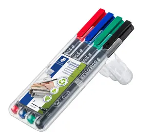 Produktfoto för STAEDTLER Lumocolor Universalpenna Lumocolor® 318 permanent, tunn spets, röd, blå, grön, svart, 4-pack