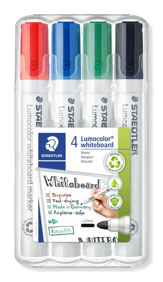 Produktfoto för STAEDTLER Lumocolor Whiteboardpenna Lumocolor® 2 mm, olika färger, förpackning med 4