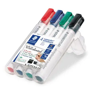 Produktfoto för STAEDTLER Lumocolor Whiteboardpenna Lumocolor® snedskuren spets, 2-5 mm linjebredd, blandade färger: Svart, röd, blå, grön