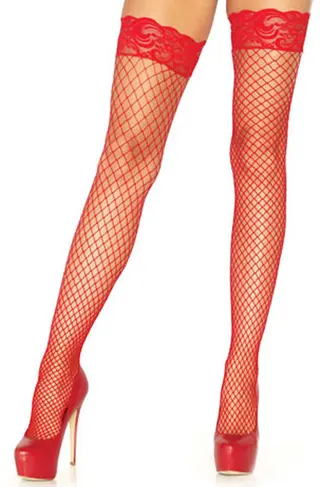 Produktfoto för Stay Up Fishnet Thigh Highs Red O/S Strumpbyxor
