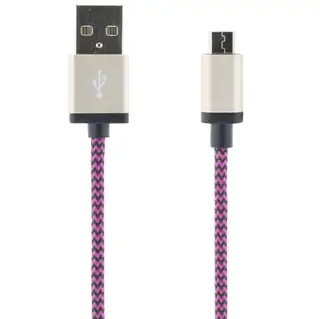 Produktfoto för STREETZ USB-synk-/laddarkabel, tygklädd, USB Typ A ha - USB Micro B ha, 1m, lila