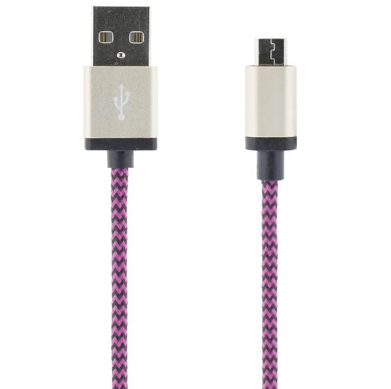 Bild 1 för STREETZ USB-synk-/laddarkabel, tygklädd, USB Typ A ha - USB Micro B ha, 1m, lila