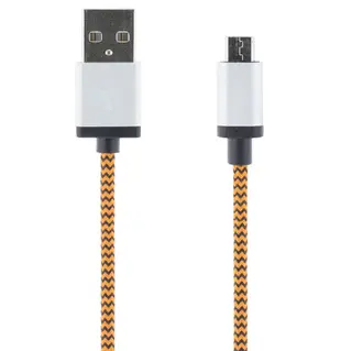 Produktfoto för STREETZ USB-synk-/laddarkabel, tygklädd, USB Typ A ha - USB Micro B ha, 1m, oran
