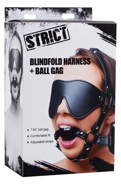 Bild 2 för Strict: Blindfold Harness + Ball Gag
