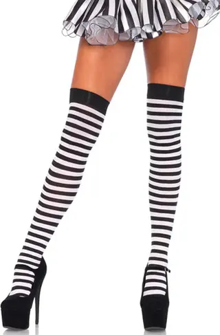Produktfoto för Striped Nylon Thigh Highs Black/White O/S Stay-ups